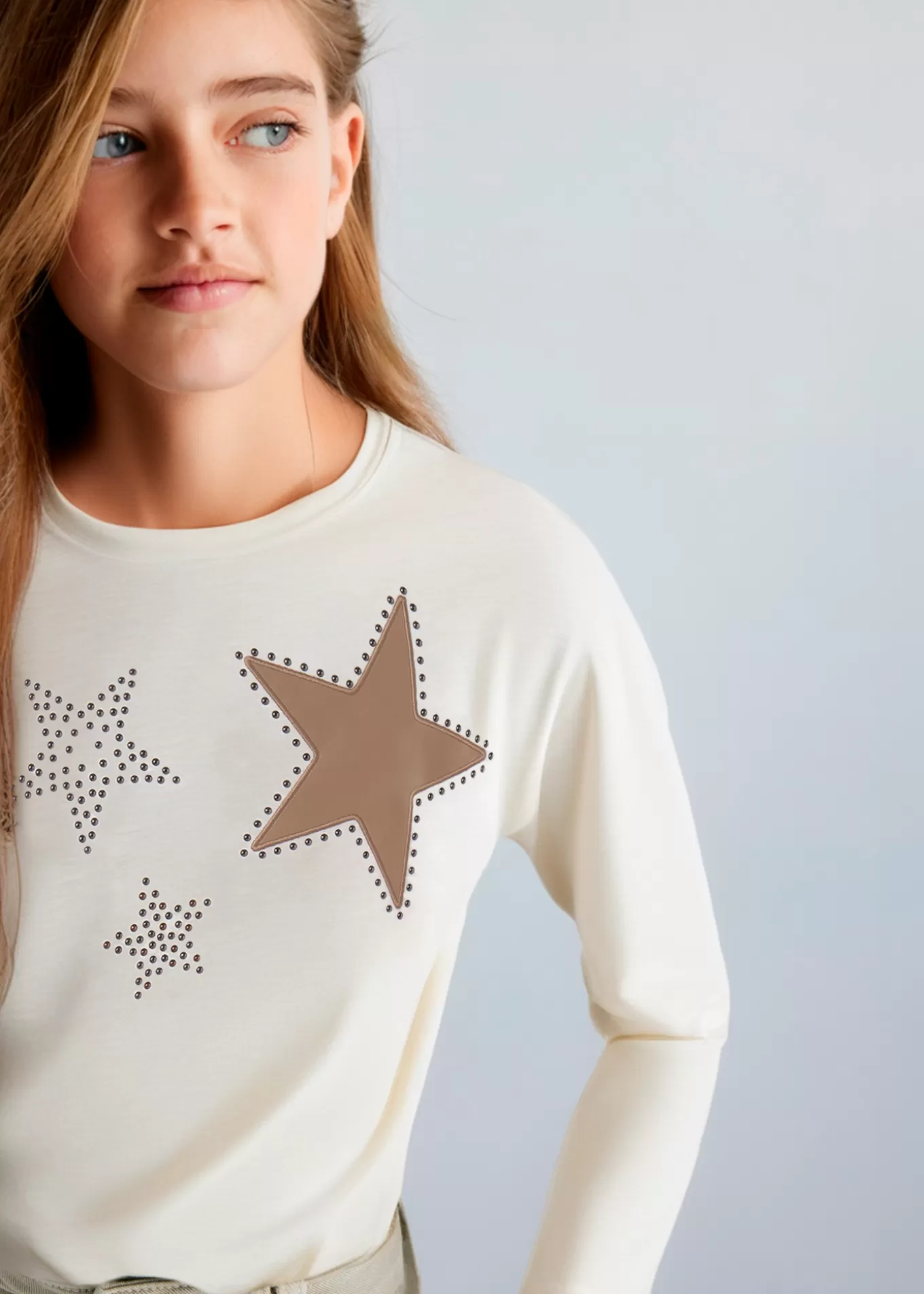 Camisetas Y Polos^Mayoral Camiseta detalle strass chica Crudo-Canela
