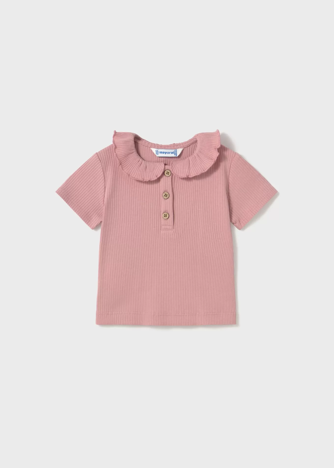 Polos^Mayoral Polo canalé cuello volante bebé Rosado